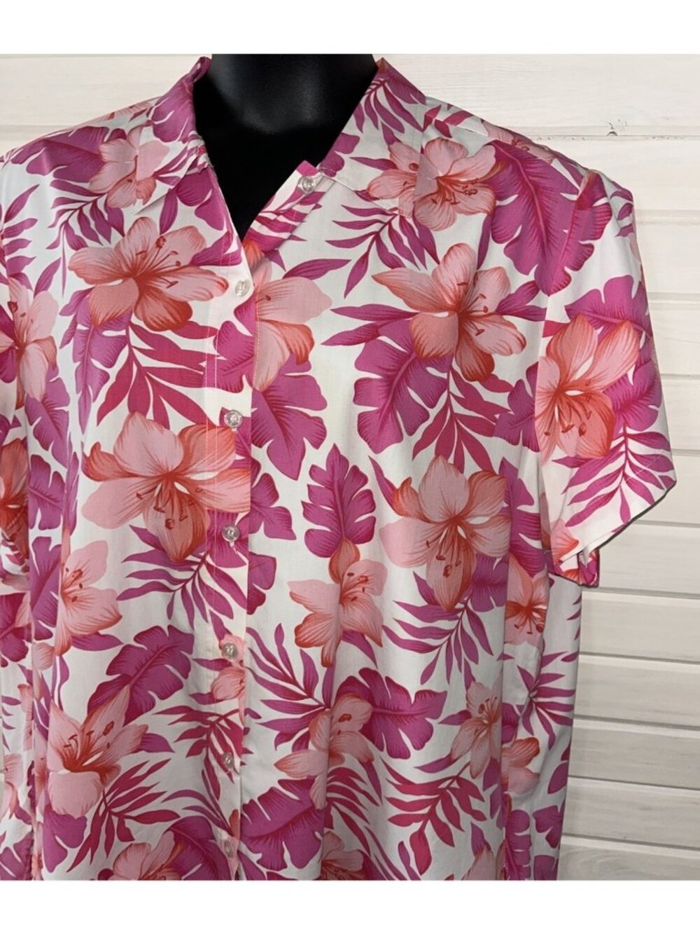 VTG Victoria Jones Sz PLUS ?? (See Meas) Pink Floral Button Shirt Cotton EUC